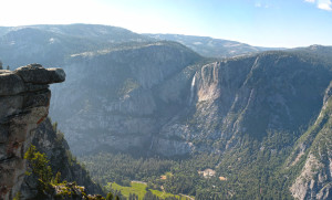 Looking at Yosemite Falls from across the valley at Glacier Point