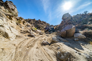 coming across a jeep in a tight spot on the way back along the dirt road