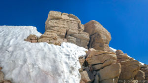 The little crevice between the rocks and snowfield at the top of the New Army Pass switchbacks.